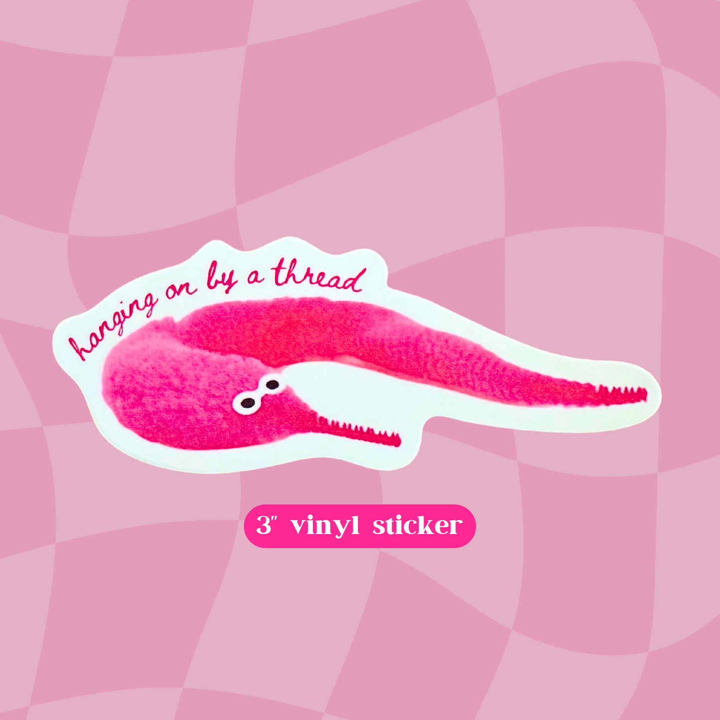 Hanging On By A Thread | Worm On A String 3" Vinyl Sticker